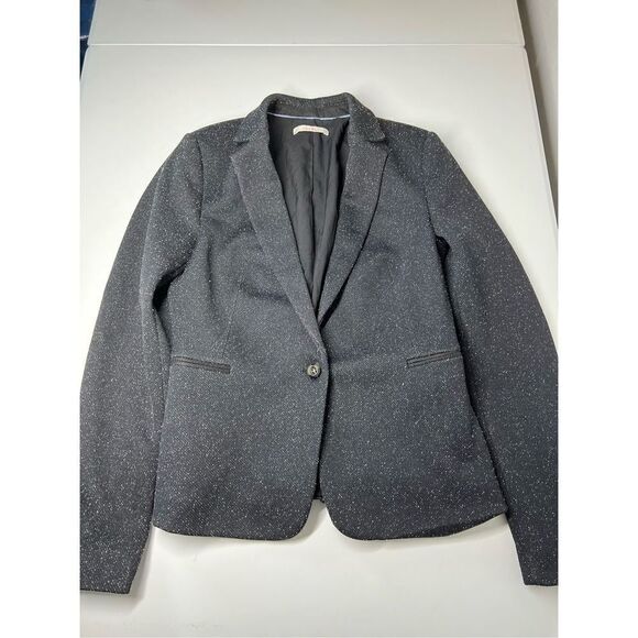 Esprit Black Gray Twill Blazer Suit Size 8 One Button Patches on sleeves - Picture 6 of 16